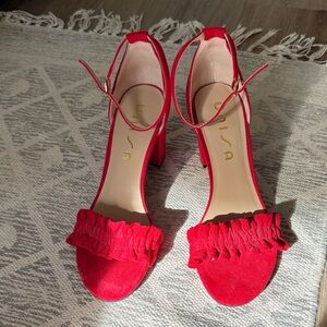 Red ankle strap heels
